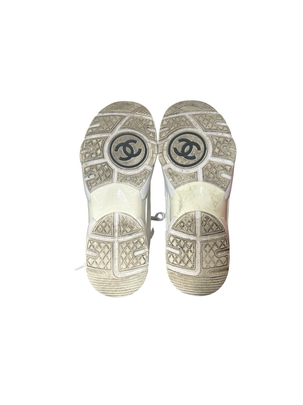 CHANEL Suede Calfskin Fabric CC Sneakers 42 White