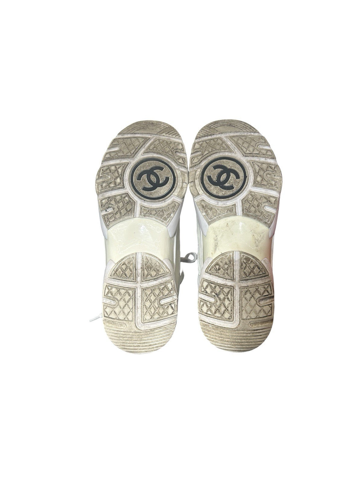 CHANEL Suede Calfskin Fabric CC Sneakers 42 White