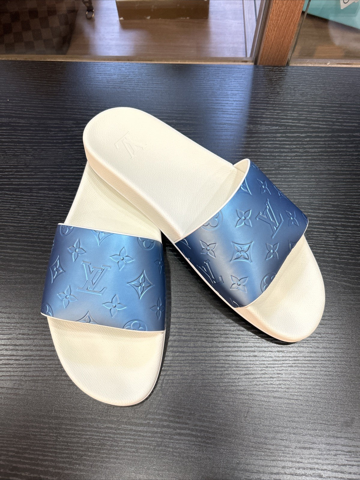 Louis Vuitton LV Monogram Rubber Slides - Blue Sandals, LV Size 9-US Size 10