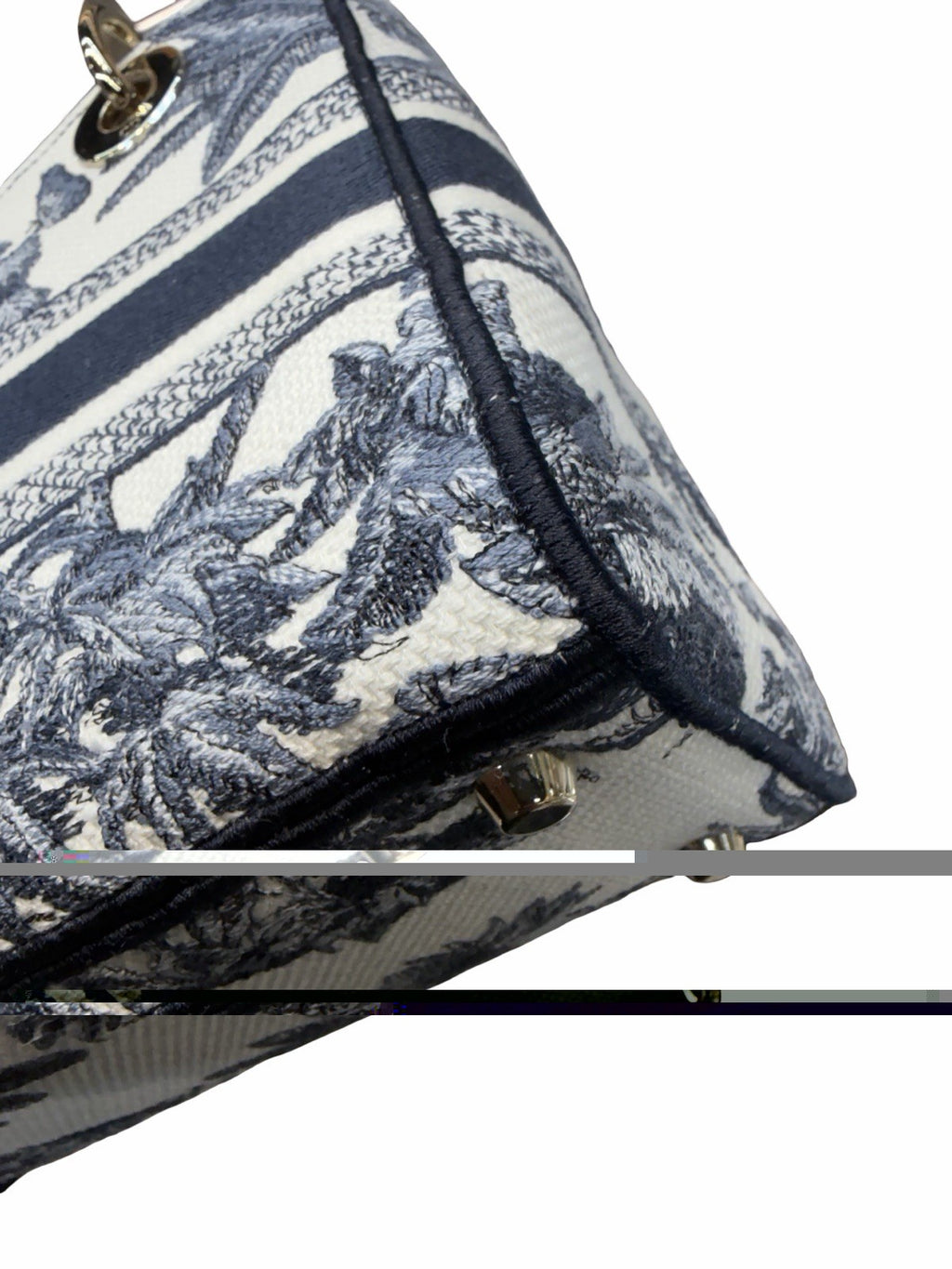 Dior Lady Dior Medium Blue/White Toile Jacquard Canvas Top Handle Bag w Strap