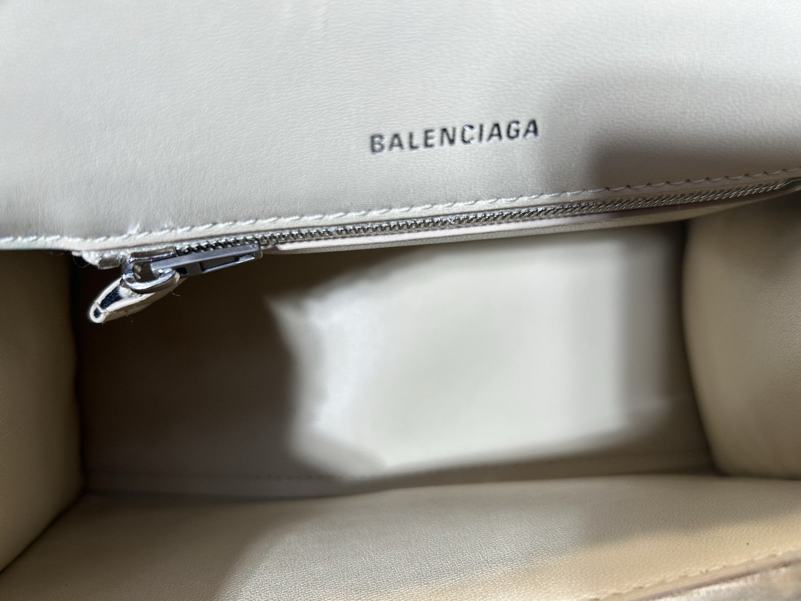 Balenciaga Curly Faux Shearling Small Hourglass Top Handle Bag Beige