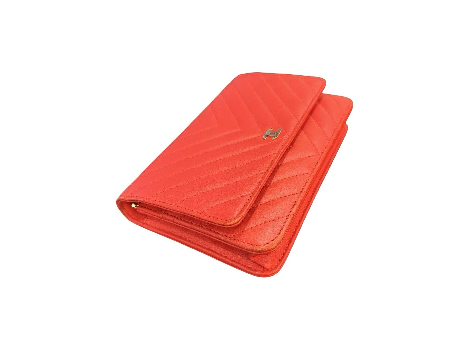 Chanel Red Classic Chevron Wallet On Chain