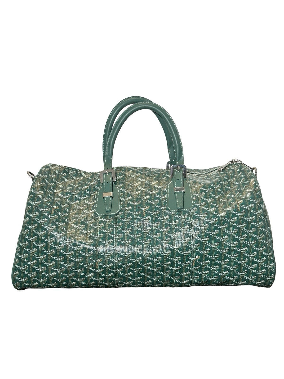 Goyard Boston 45 Green Goyardine Coated Canvas and Leather Duffel Bag AUTHENTIC