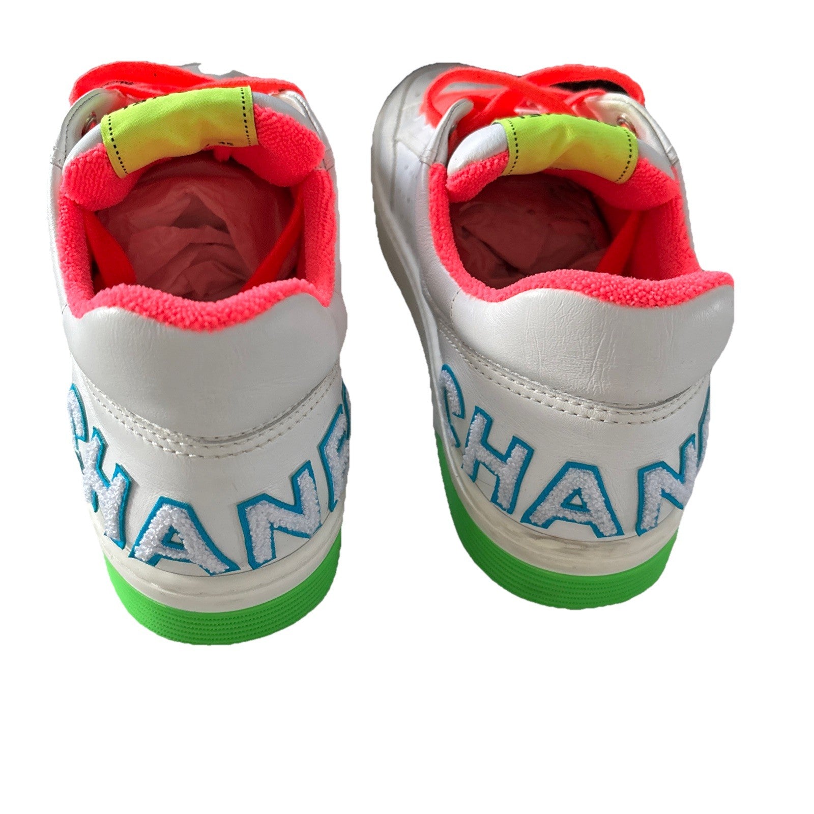 Chanel Logo 20P Multicolor White Lace Up Leather Sneaker Tennis Size 45 / US 12