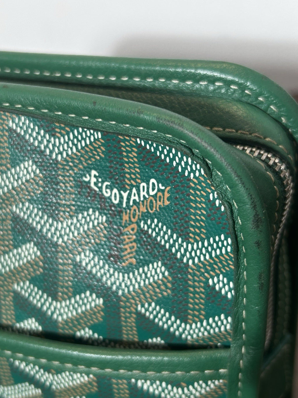 Goyard Jouvence Toiletry Pouch Green Coated Canvas MM Clutch Bag AUTHENTIC