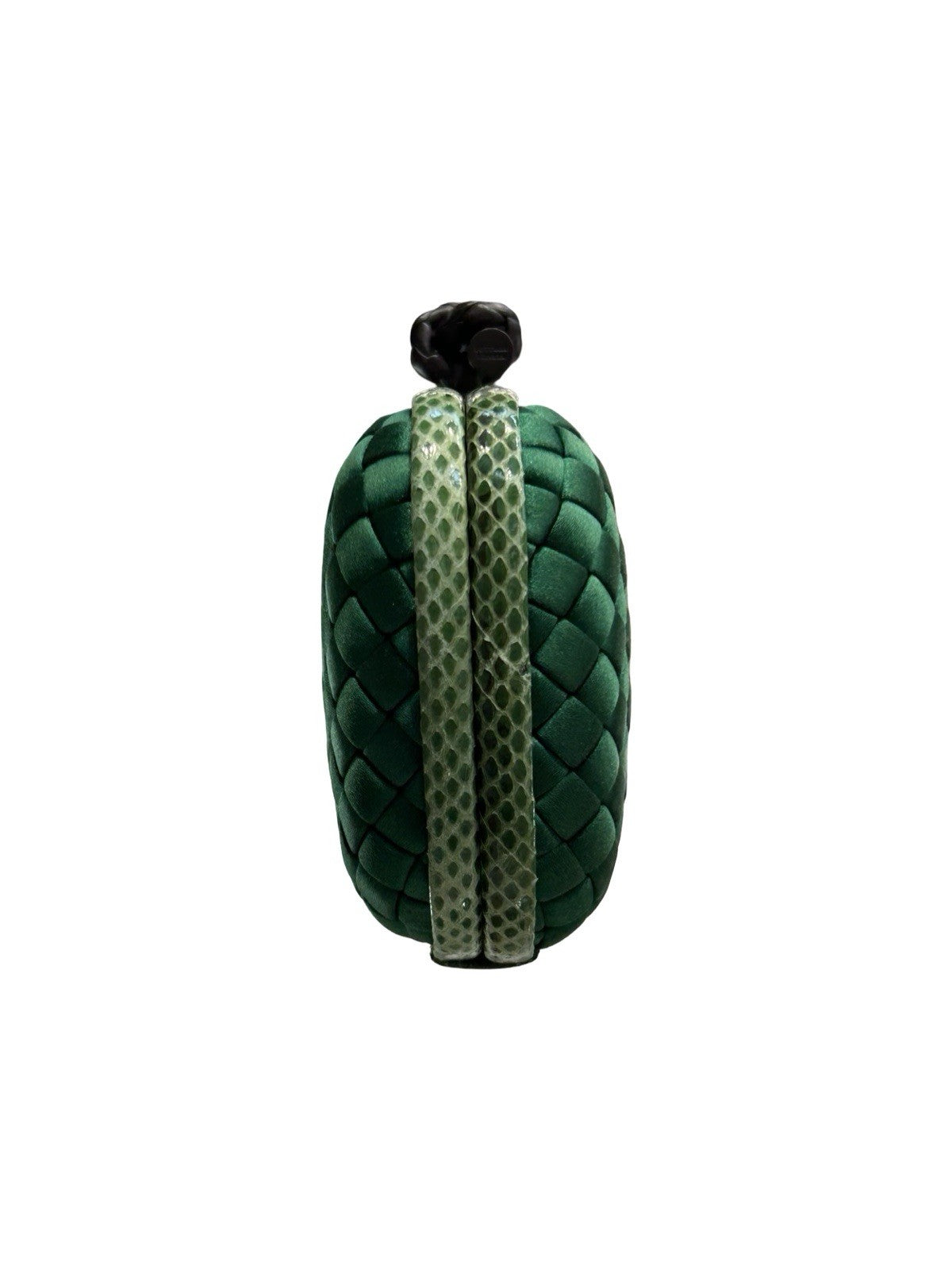 Bottega Veneta Satin Intreccio Impero Ayers Stretch Knot Clutch Bag Emerald