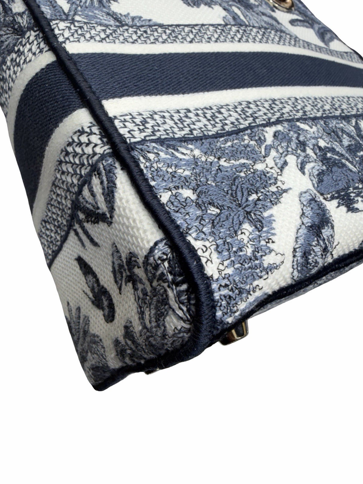 Dior Lady Dior Medium Blue/White Toile Jacquard Canvas Top Handle Bag w Strap