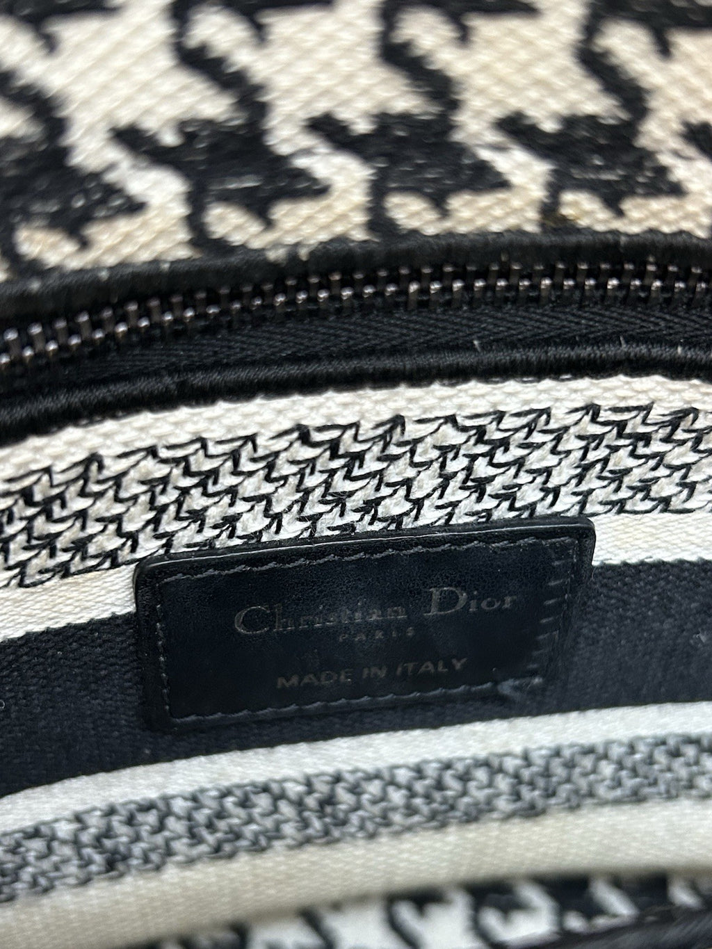 Christian Dior Lady D-Lite Bag Houndstooth Canvas Medium