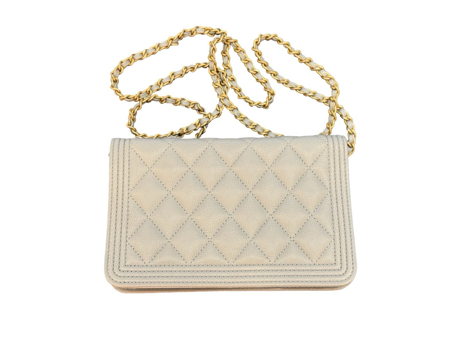 Chanel Caviar, Quilted Boy Wallet On Chain Grey ￼