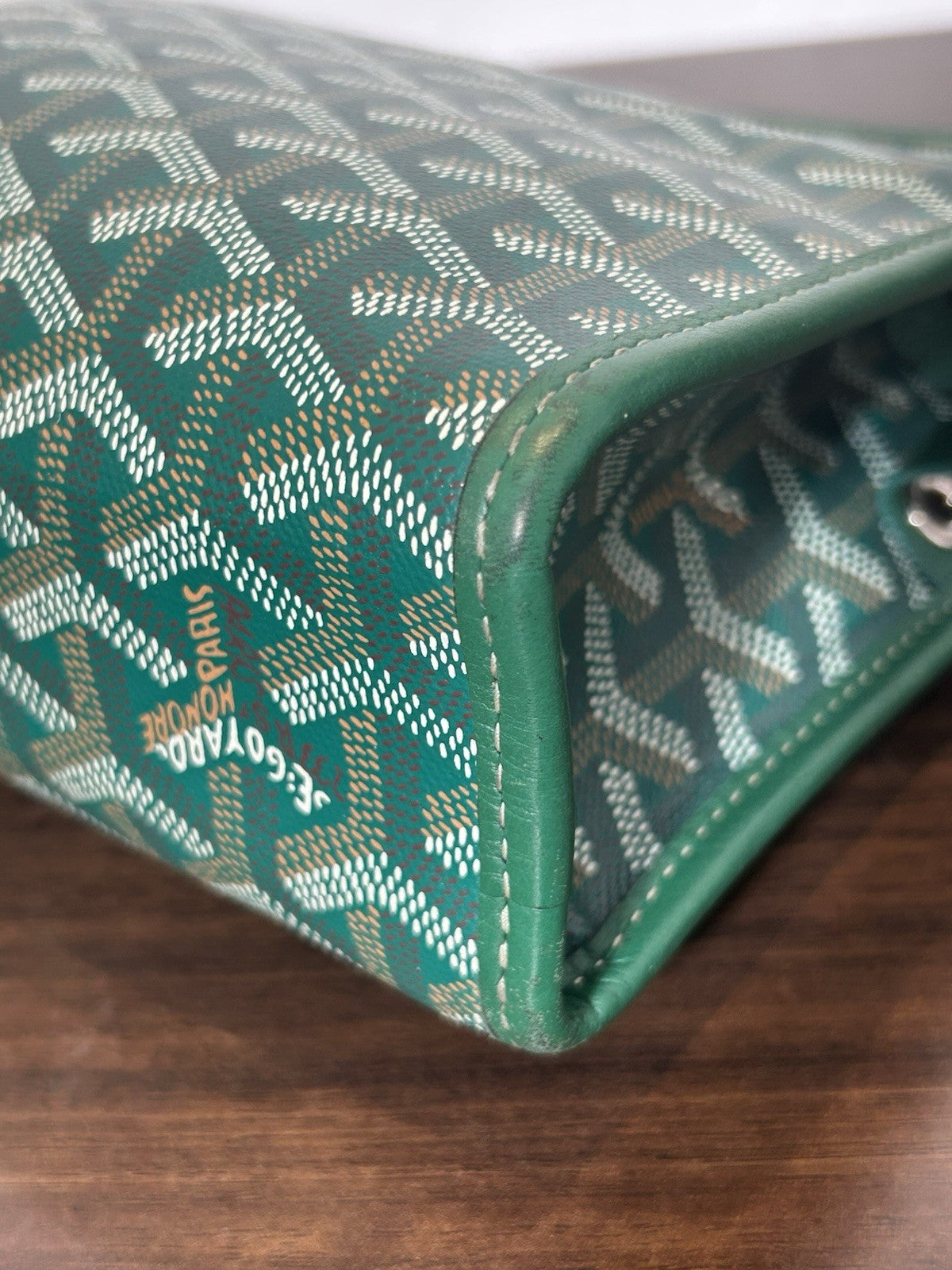Goyard Jouvence Toiletry Pouch Green Coated Canvas MM Clutch Bag AUTHENTIC