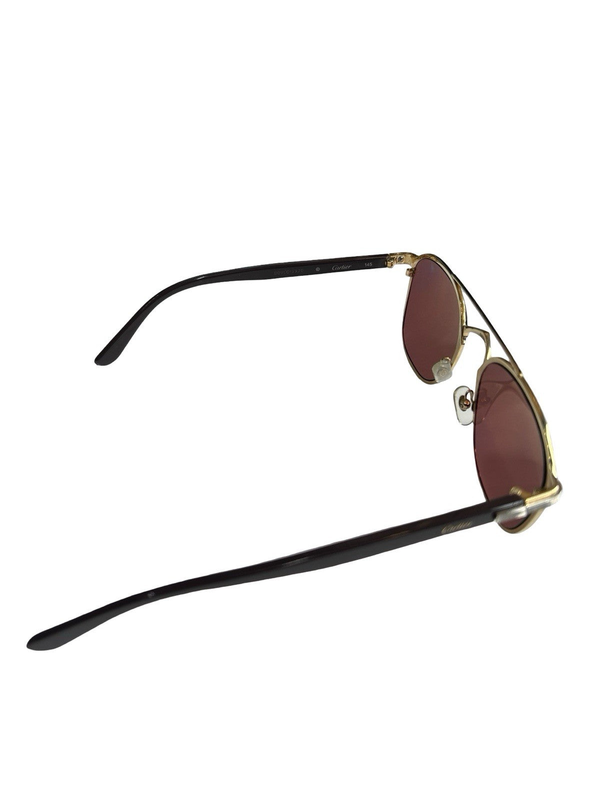 Cartier Signature C de Acetate Gold Tone Red Tinted Lens Sunglasses Size 145