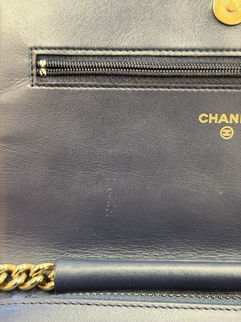 Chanel Boy Wallet on Chain (WOC) Caviar Leather Navy Blue Gold Hardware
