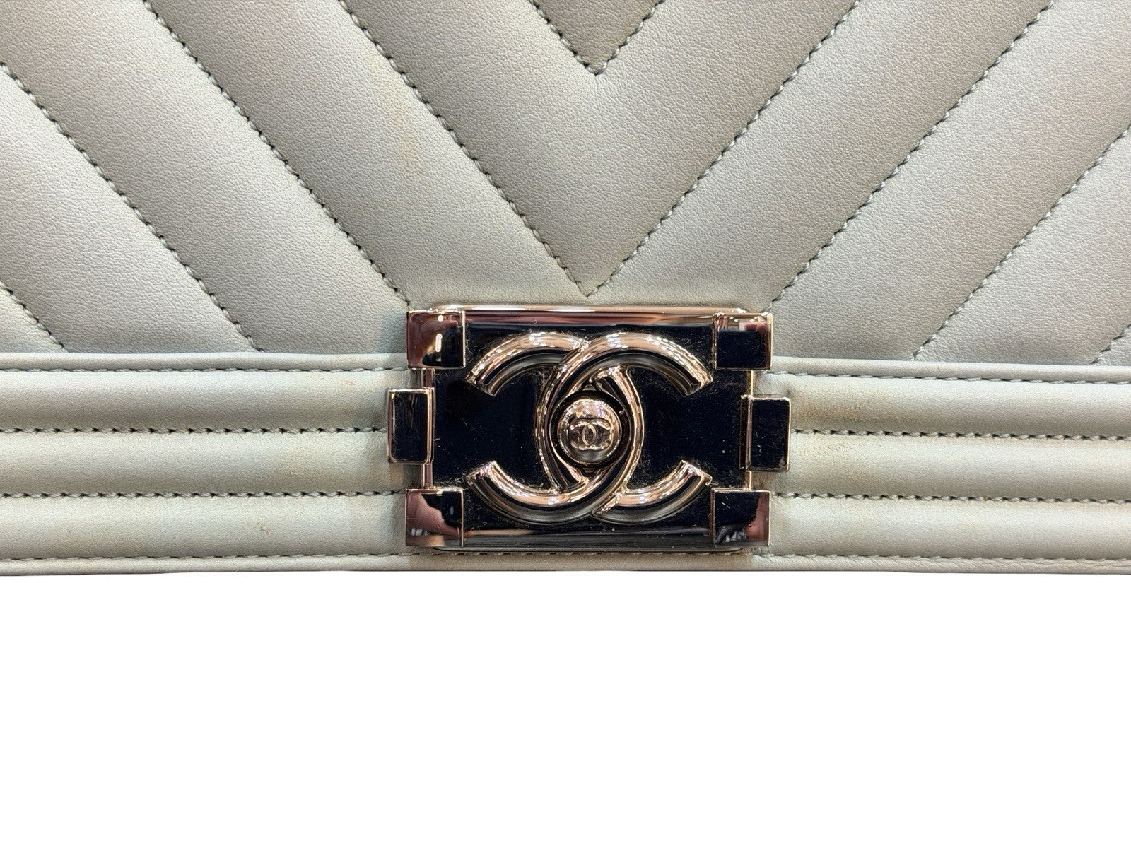 Chanel Boy Flap Bag Chevron Calfskin Old Medium Pastel Aqua