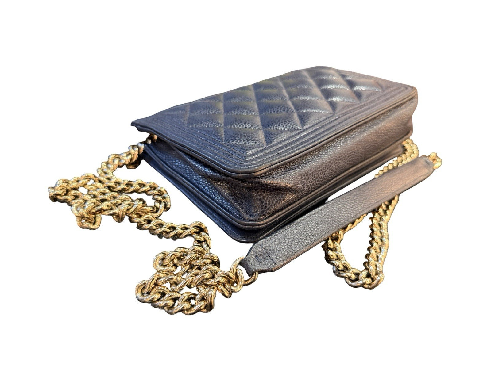 Chanel Boy Wallet on Chain (WOC) Caviar Leather Navy Blue Gold Hardware