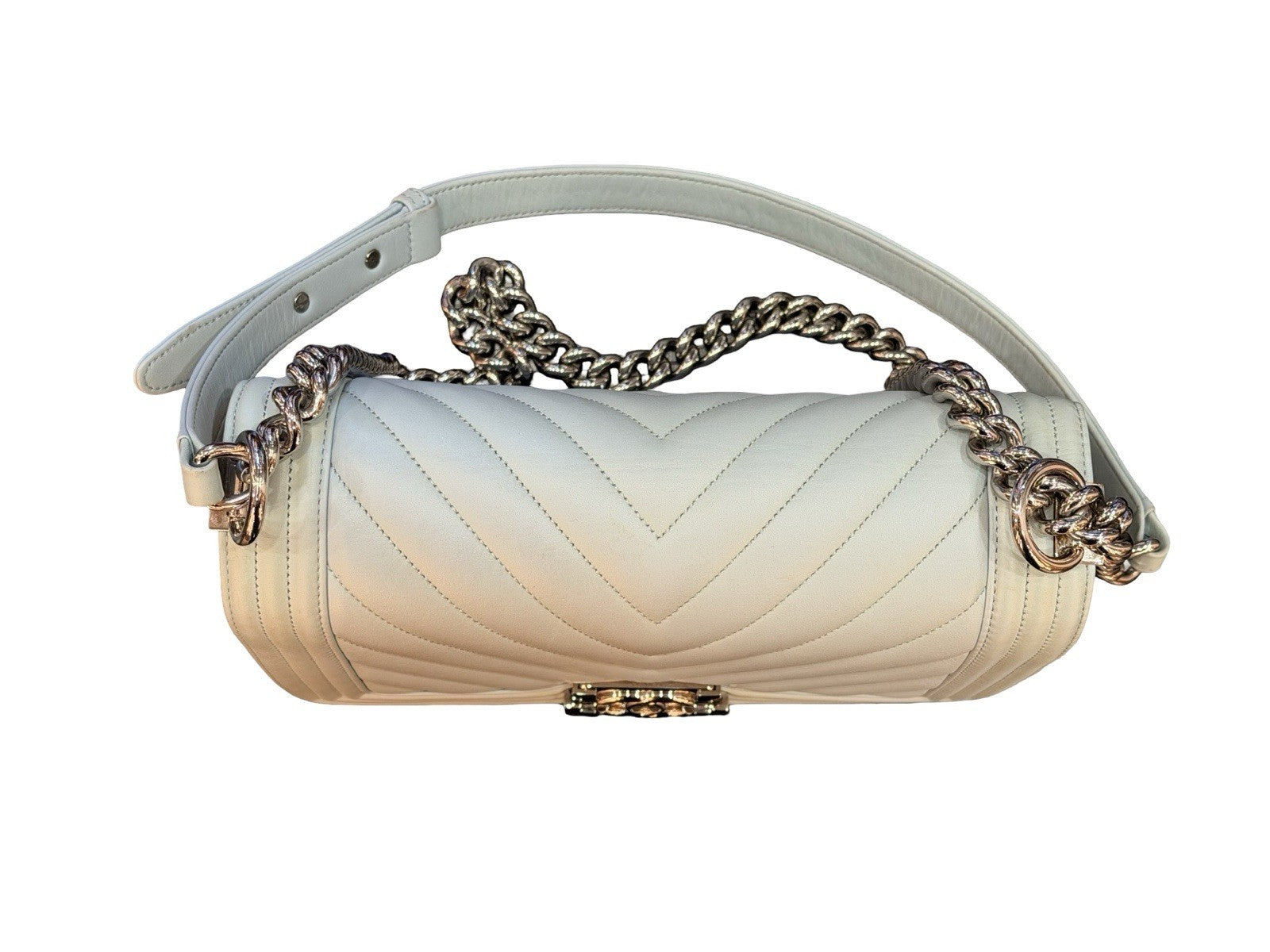 Chanel Boy Flap Bag Chevron Calfskin Old Medium Pastel Aqua