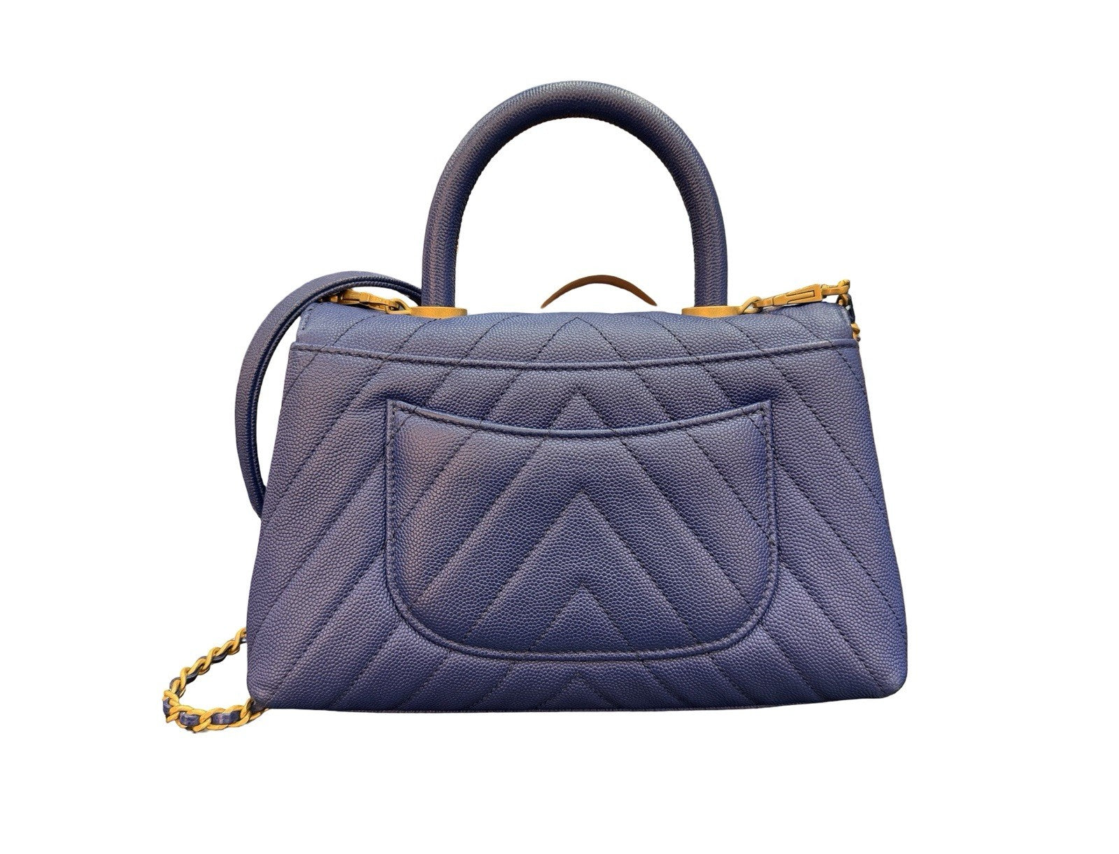 Chanel Caviar Chevron Quilted Mini Coco Top Handle Flap Bag Blue