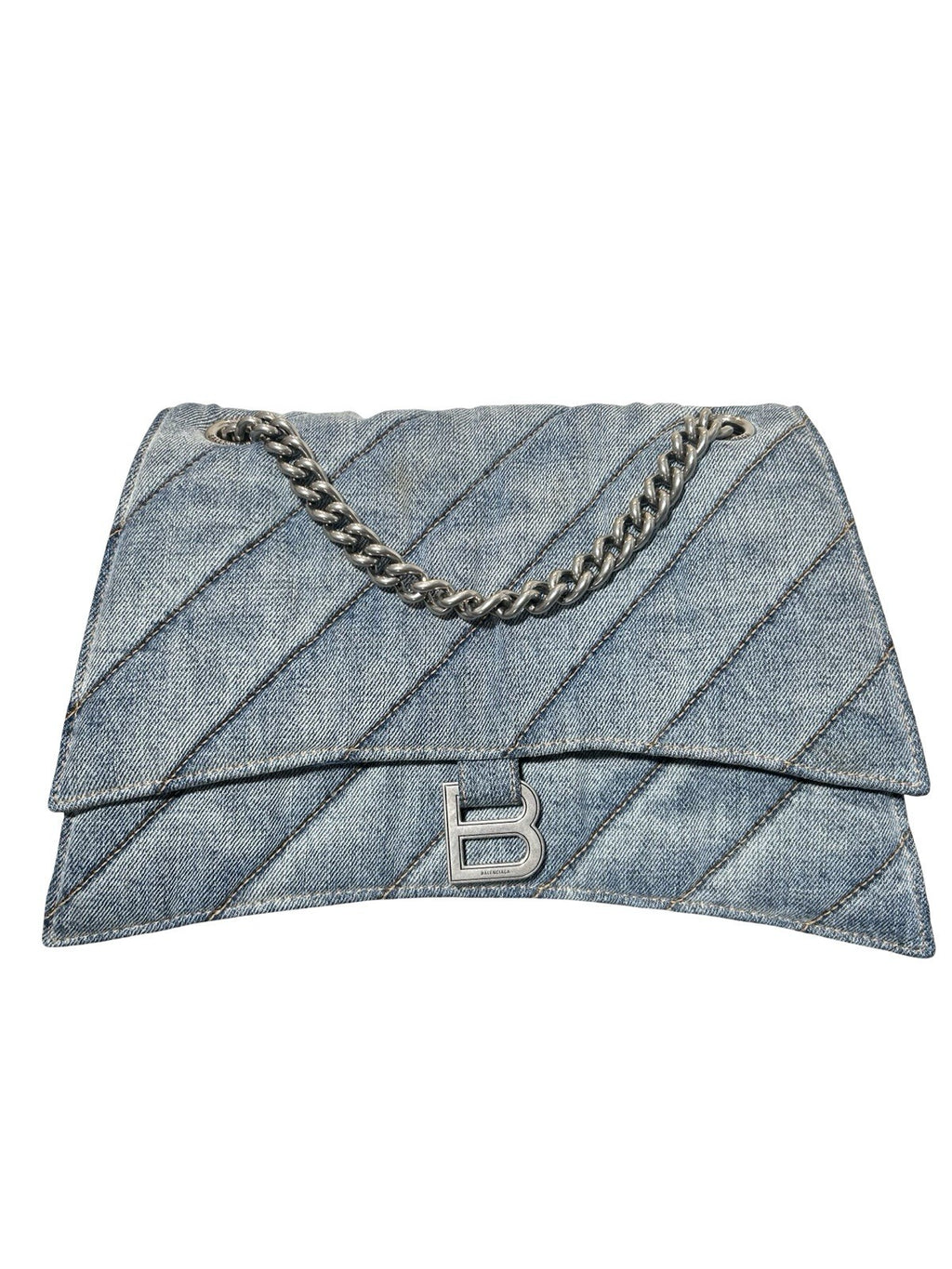 Balenciaga Denim Hourglass Medium Crush Chain Bag