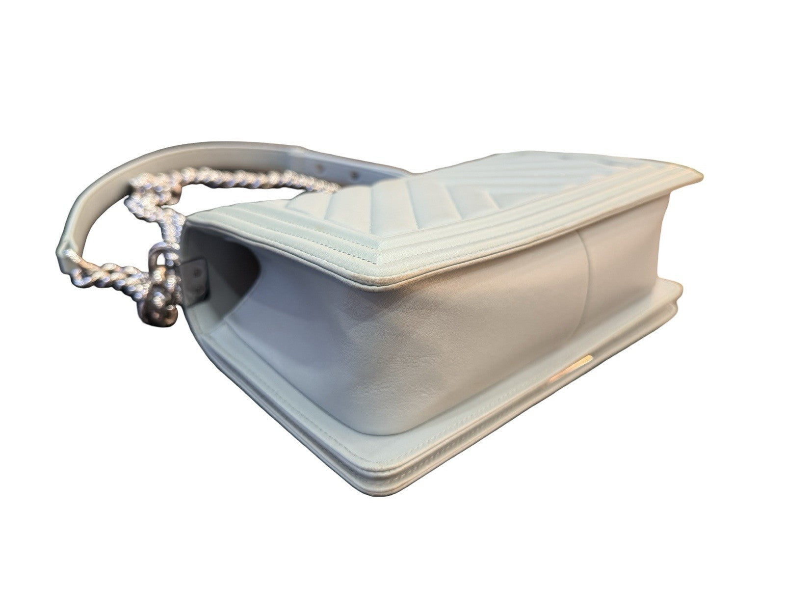 Chanel Boy Flap Bag Chevron Calfskin Old Medium Pastel Aqua