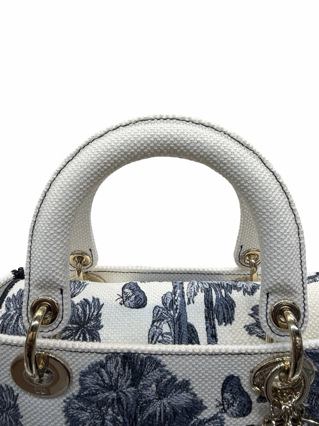 Dior Lady Dior Medium Blue/White Toile Jacquard Canvas Top Handle Bag w Strap