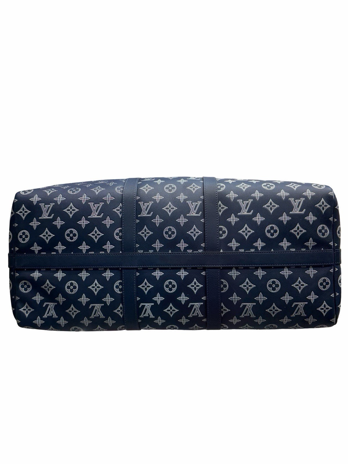Louis Vuitton Calfskin Shadow Monogram Keepall Bandouliere 50 Ink Blue White