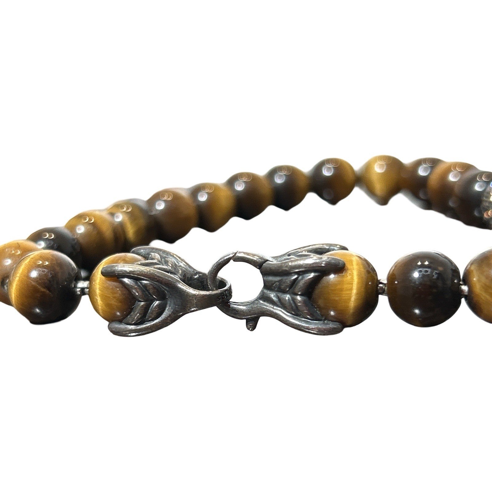 David Yurman Spiritual Bead Bracelet Tiger’s Eye Cognac Diamond Pavé Station 6mm