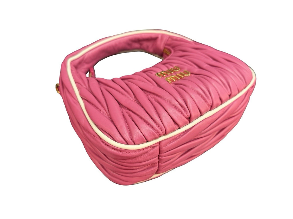 Miu Miu Wander Matelassé Nappa Leather Hobo Bag Small Pink