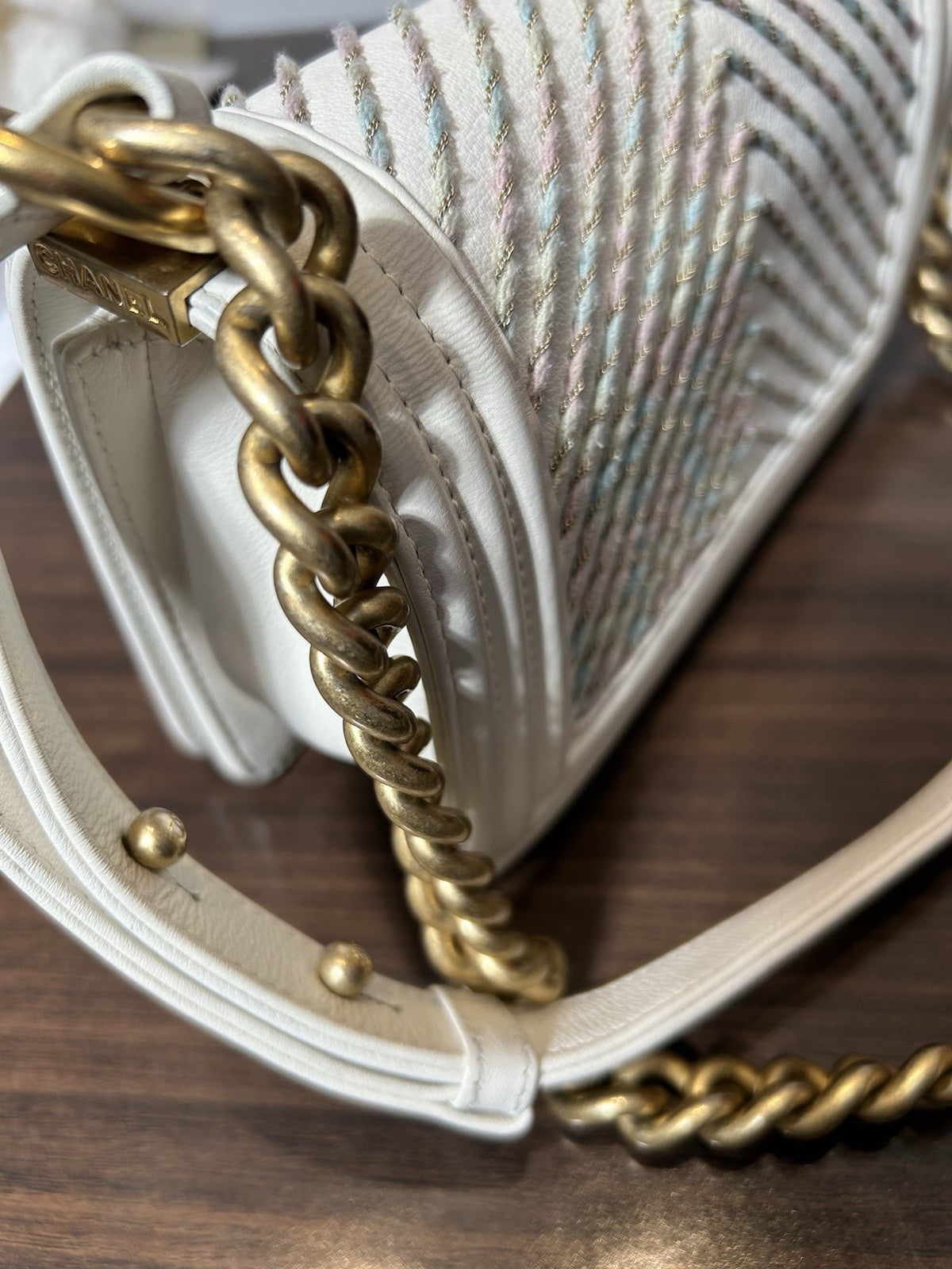 Chanel By The Sea Boy Flap Bag Chevron Embroidered Calfskin Small