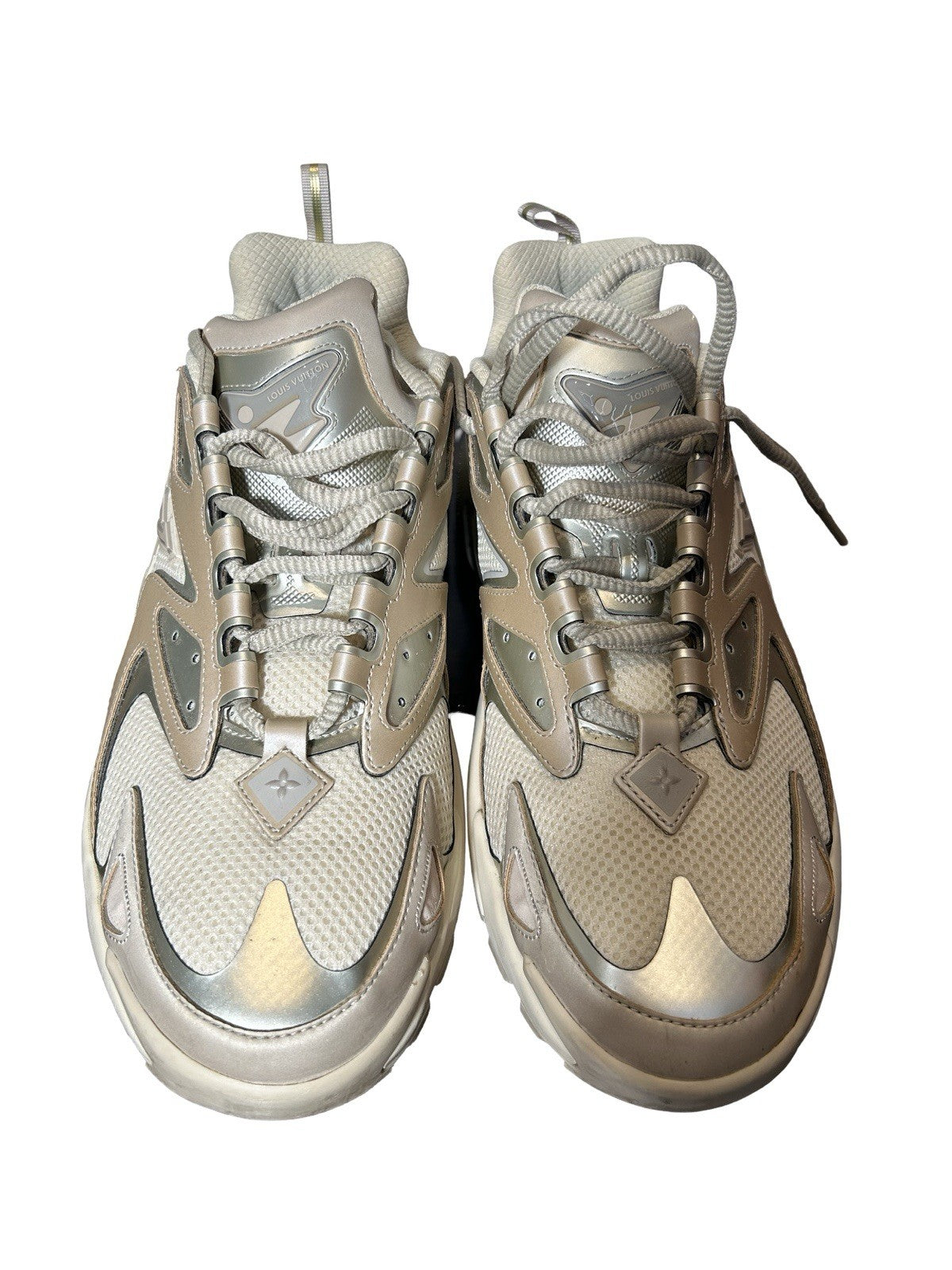 LOUIS VUITTON Metallic Canvas Mesh Mens LV Runner Tatic Sneakers 9 Beige