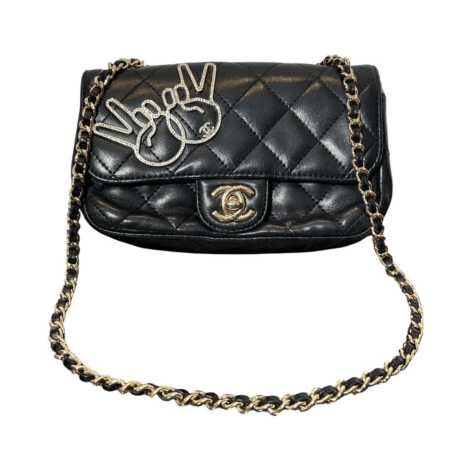 CHANEL Lambskin Quilted Extra Mini V For Victory Flap Black