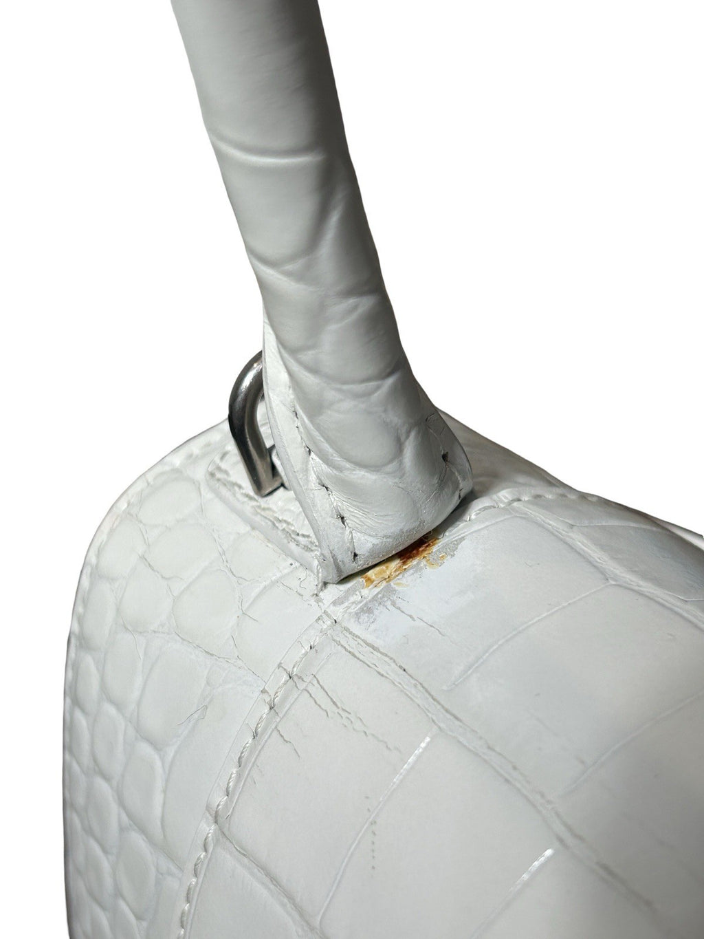 Hourglass Top Handle Bag Crocodile Embossed Leather Small White