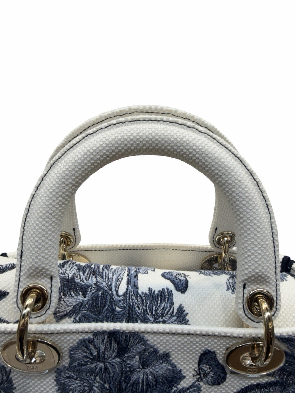 Dior Lady Dior Medium Blue/White Toile Jacquard Canvas Top Handle Bag w Strap