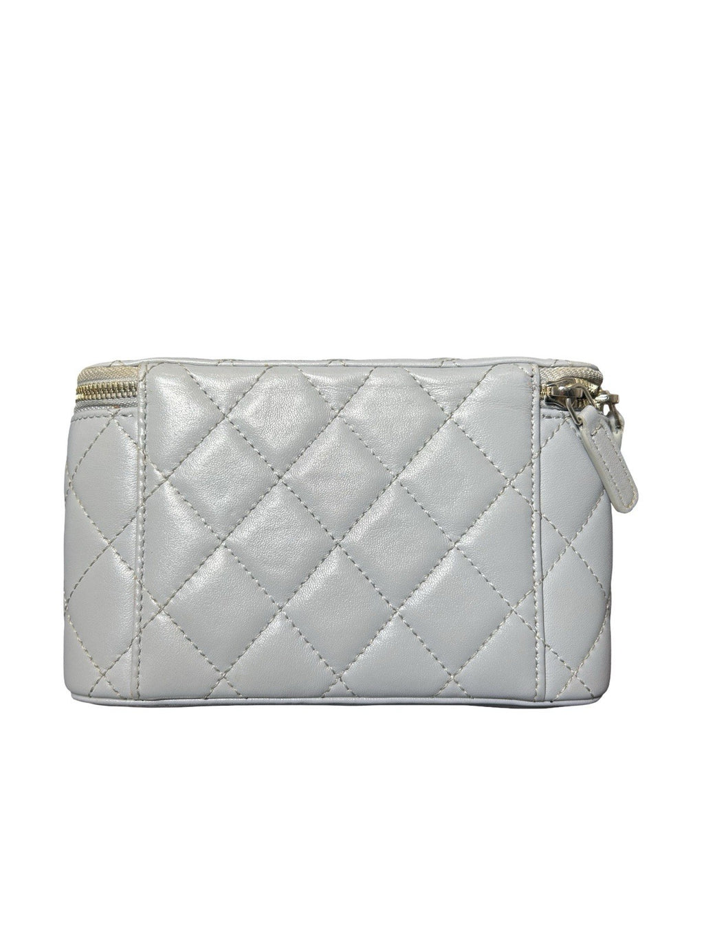 Chanel Lambskin Quilted Small Pearl Crush Vanity Case With Chain Grey