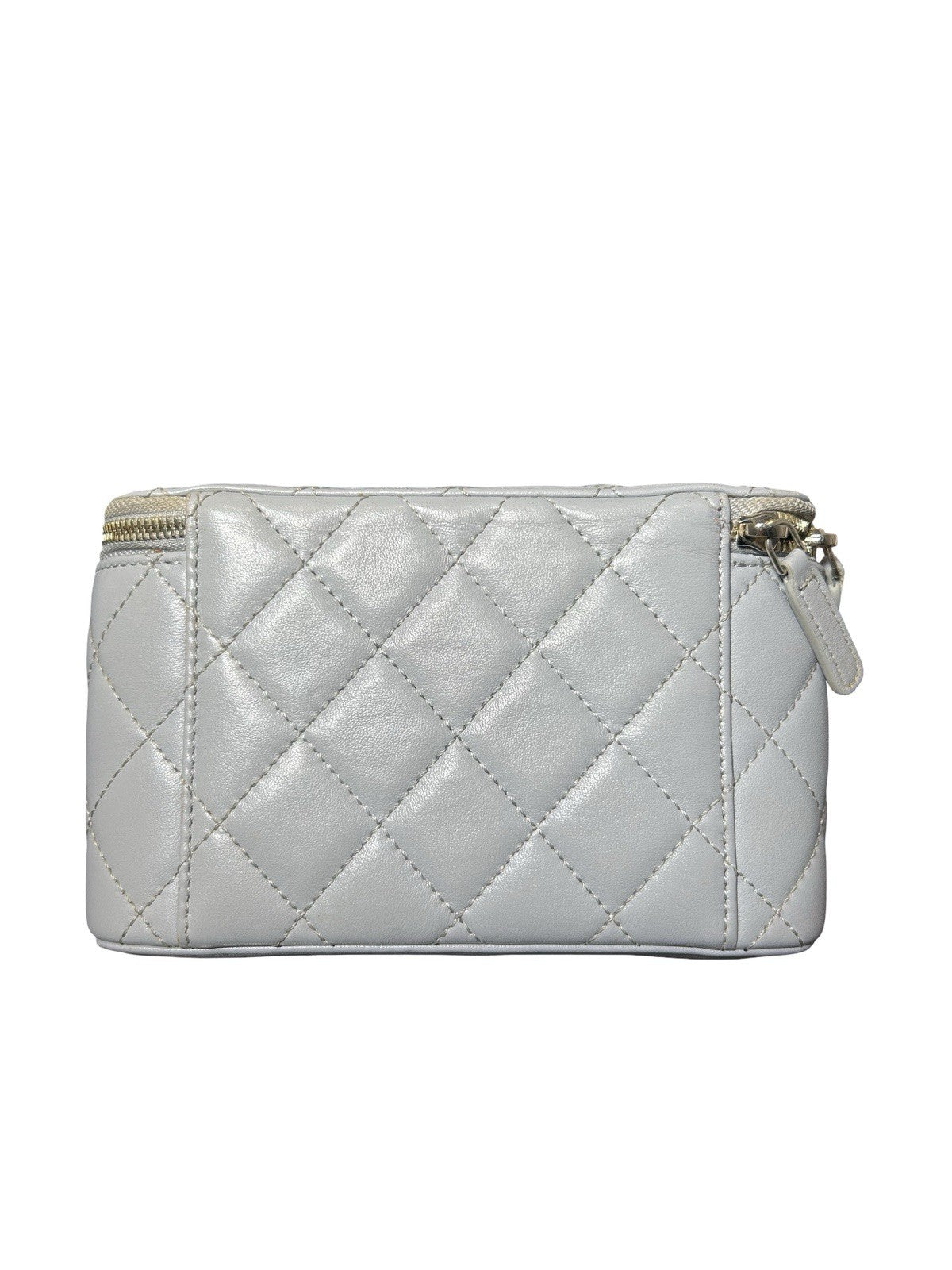 Chanel Lambskin Quilted Small Pearl Crush Vanity Case With Chain Grey