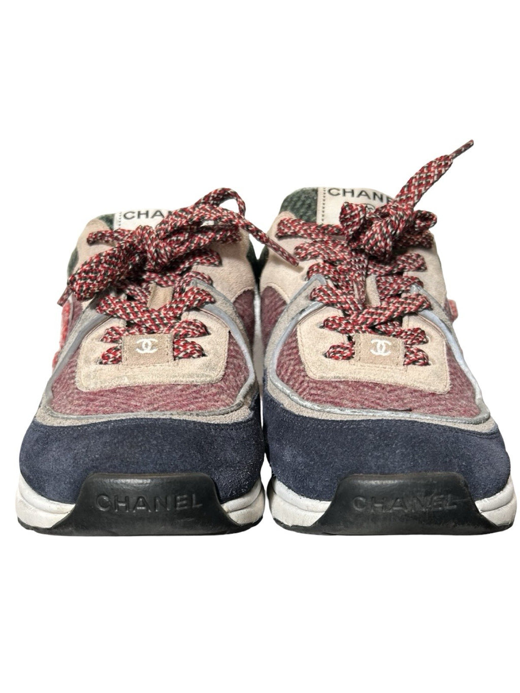 Chanel Tweed Suede CC Sneakers Size 37.5 Eu