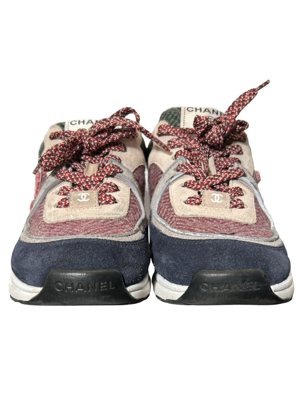 Chanel Tweed Suede CC Sneakers Size 37.5 Eu