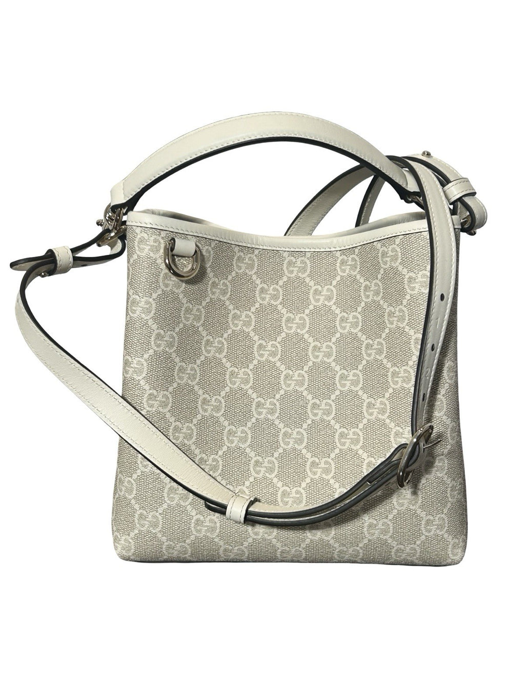 Gucci GG Emblem Small Bucket Bag In White