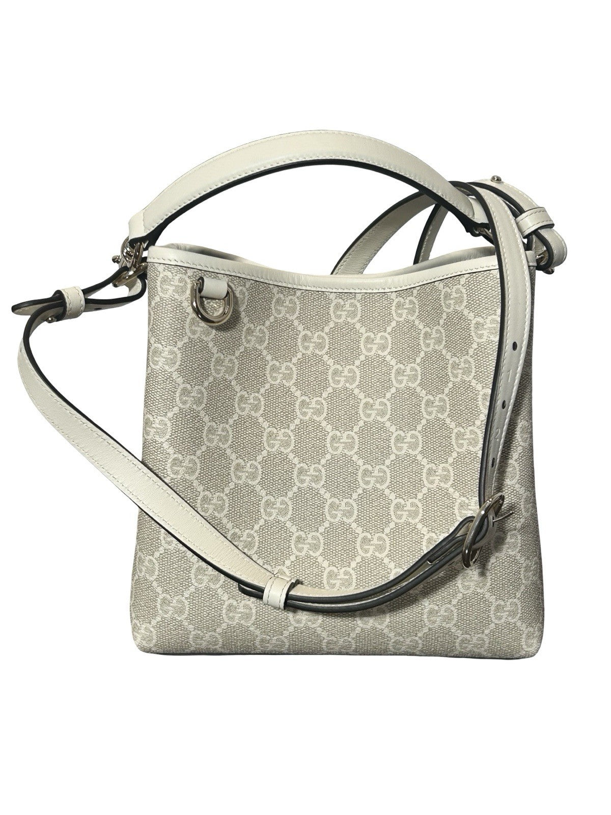 Gucci GG Emblem Small Bucket Bag In White