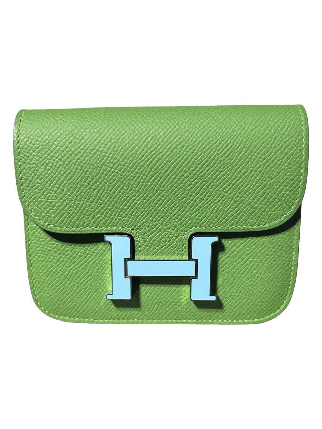 HERMES Epsom Enamel Constance Slim Wallet Vert Yucca Celeste