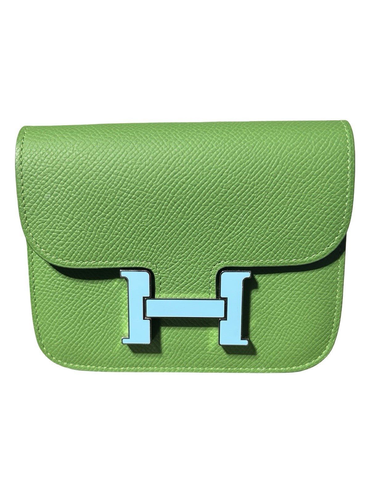 HERMES Epsom Enamel Constance Slim Wallet Vert Yucca Celeste