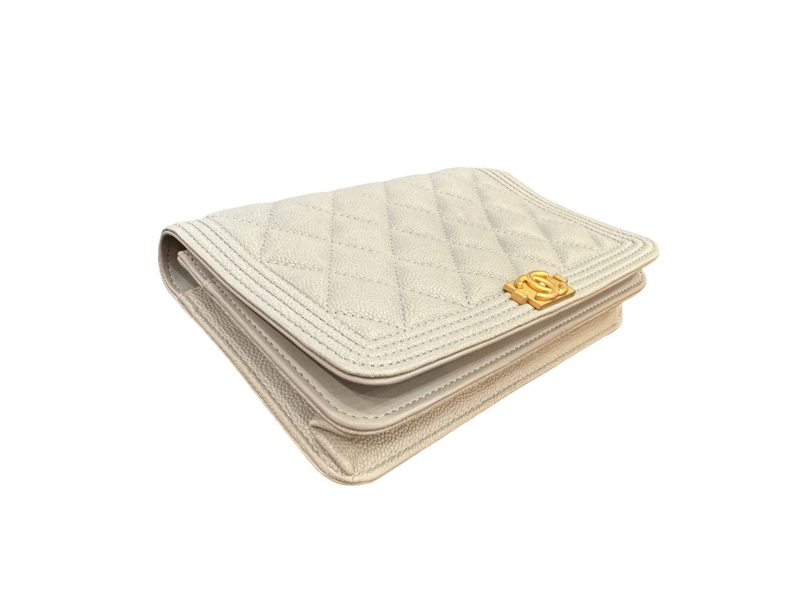 Chanel Caviar, Quilted Boy Wallet On Chain Grey ￼