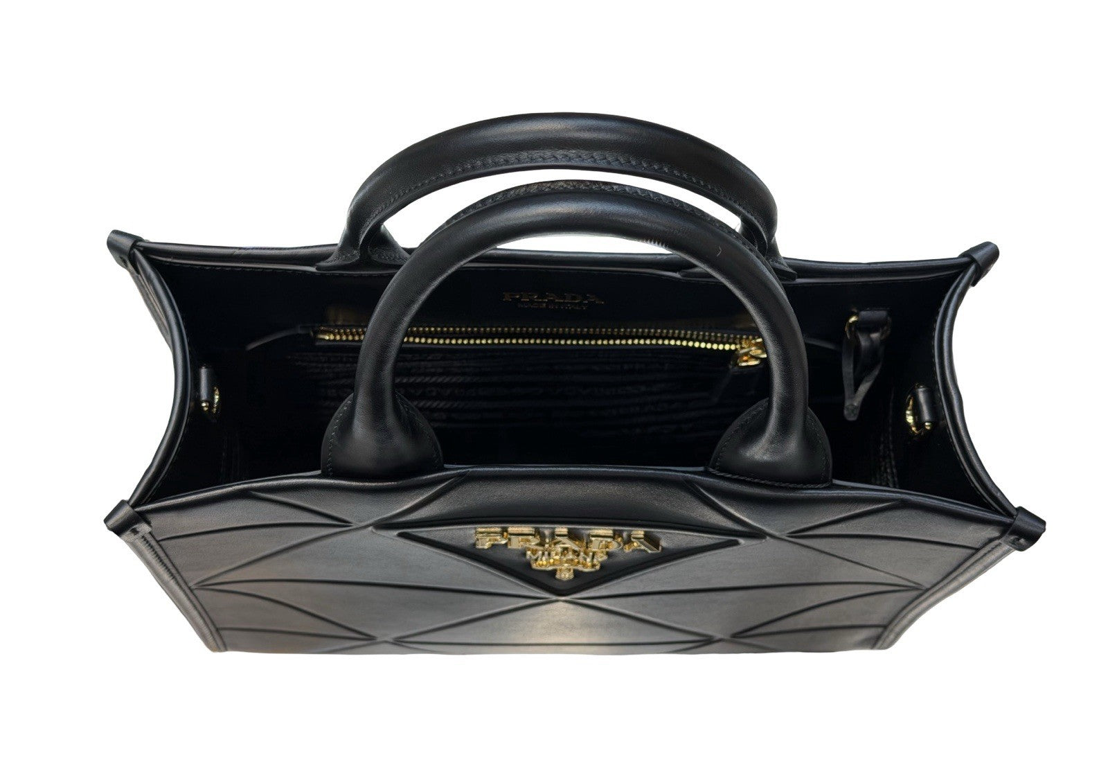 Prada Symbole Shopper Tote Embossed Leather Small Bag