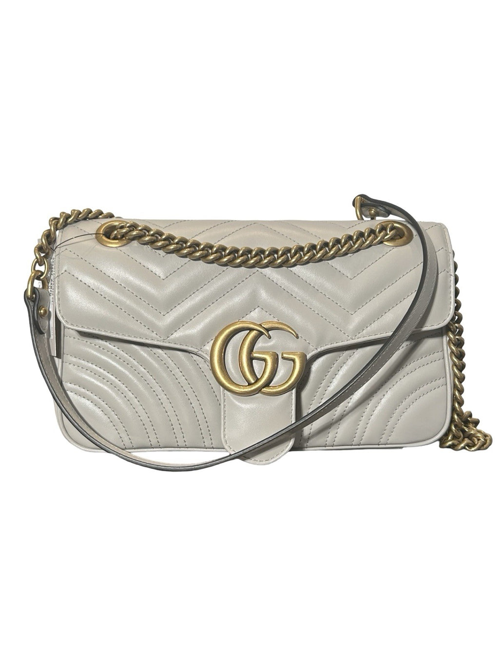 Gucci GG Marmont Flap Metelesse Leather Small Shoulder Bag Beige