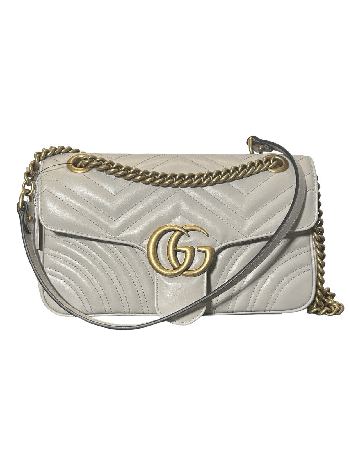 Gucci GG Marmont Flap Metelesse Leather Small Shoulder Bag Beige