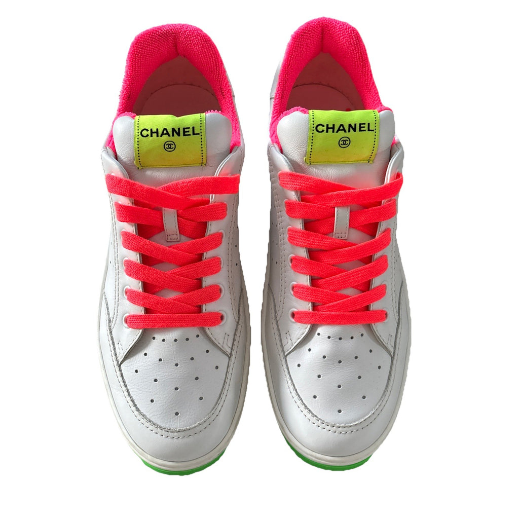 Chanel Logo 20P Multicolor White Lace Up Leather Sneaker Tennis Size 45 / US 12