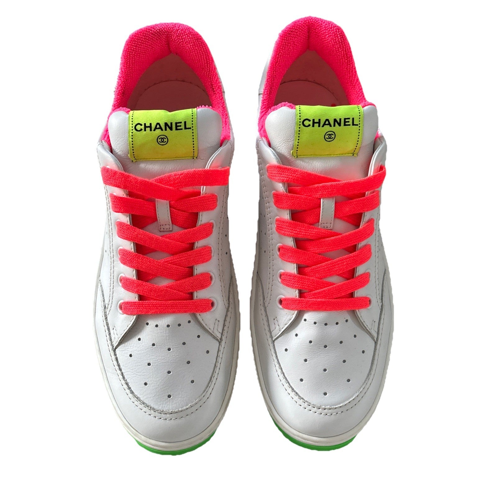 Chanel Logo 20P Multicolor White Lace Up Leather Sneaker Tennis Size 45 / US 12