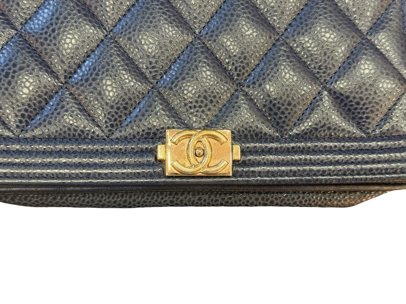 Chanel Boy Wallet on Chain (WOC) Caviar Leather Navy Blue Gold Hardware