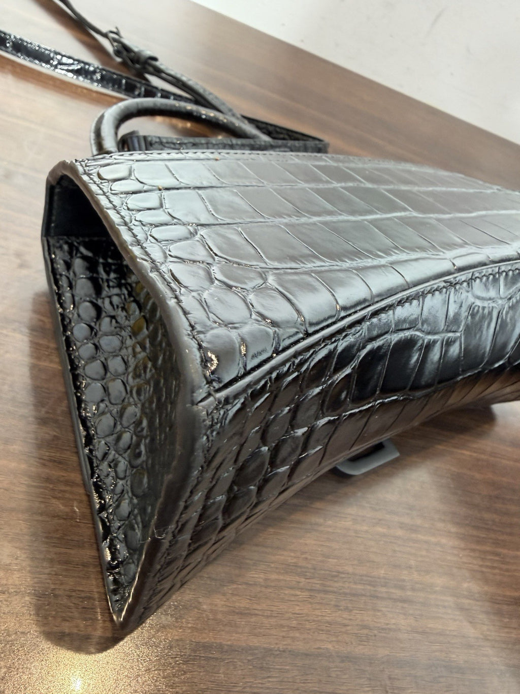 Balenciaga Hourglass XS Top Handle Crocodile Embossed Leather