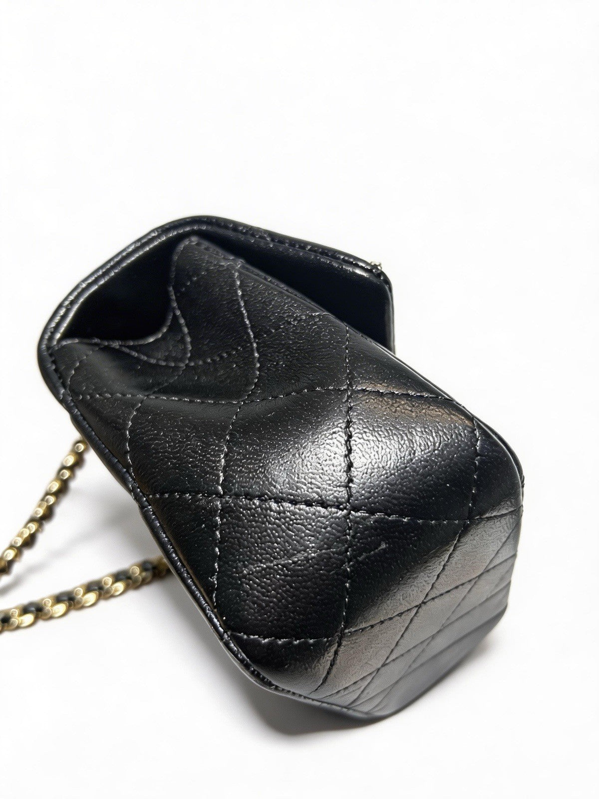 Chanel Lambskin Quilted Mini Top Handle Rectangular Flap Black