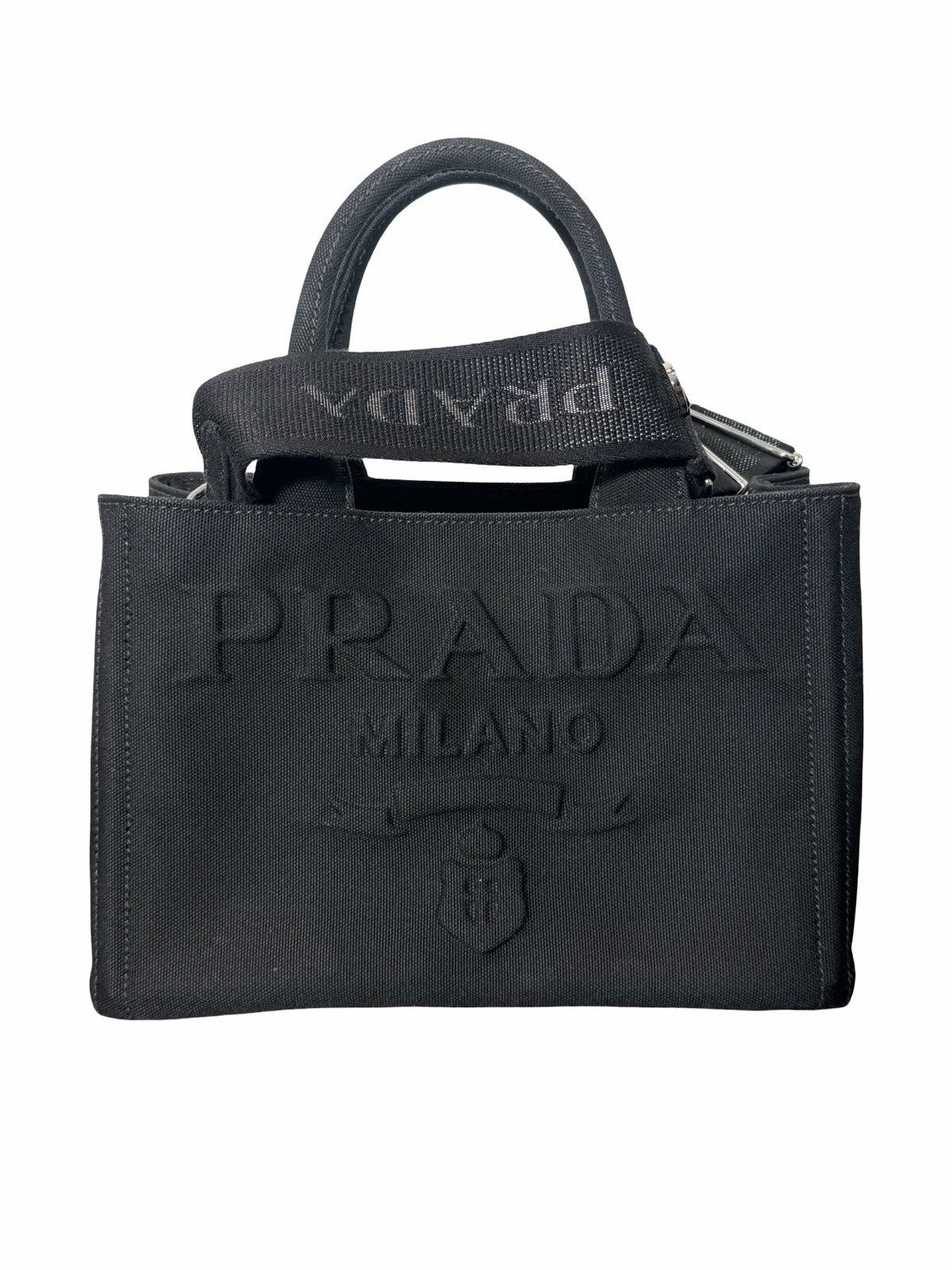 Prada Embossed Logo Canapa Tote Bag