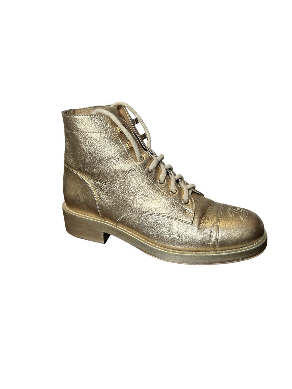 Chanel Interlocking CC Logo Leather Combat Boots Women